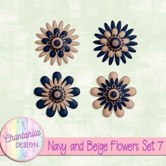 Free navy and beige flowers set 7