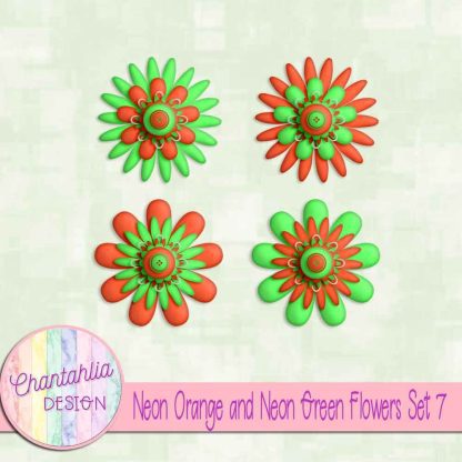 Free neon orange and neon green flowers set 7