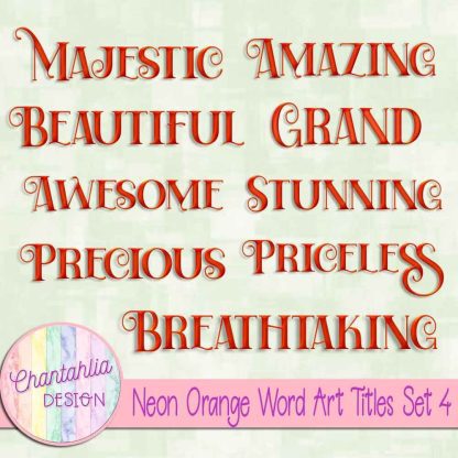 Free neon orange word art titles set 4