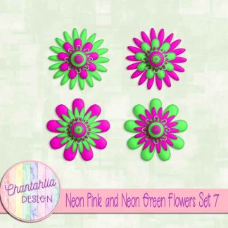 Free neon pink and neon green flowers set 7