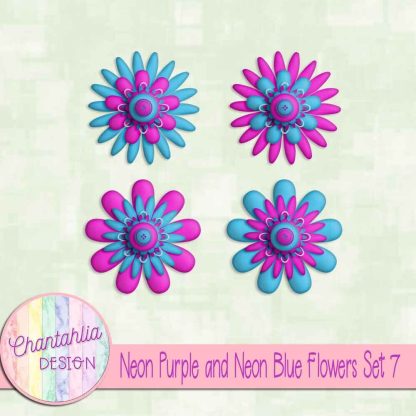 Free neon purple and neon blue flowers set 7