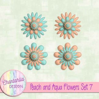 Free peach and aqua flowers set 7