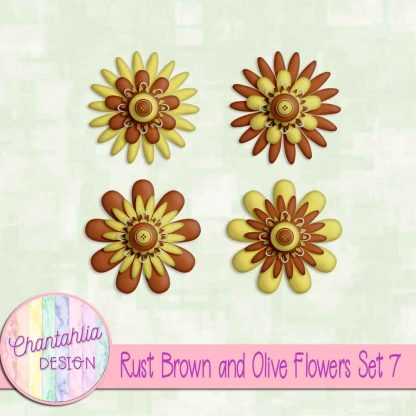 Free rust brown and olive flowers set 7