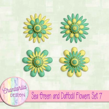 Free sea green and daffodil flowers set 7