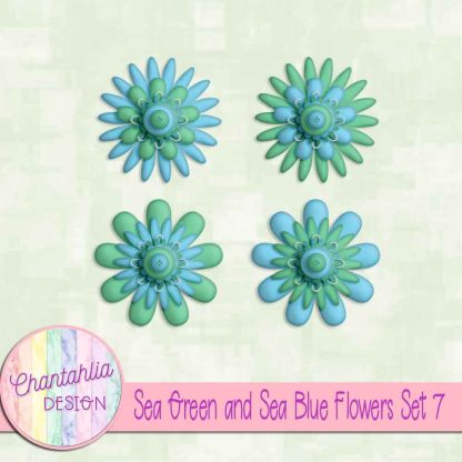 Free sea green and sea blue flowers set 7