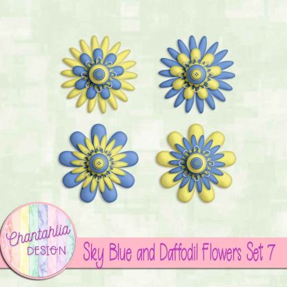 Free sky blue and daffodil flowers set 7