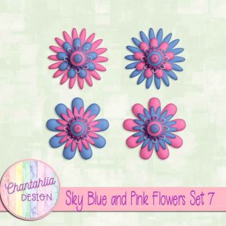 Free sky blue and pink flowers set 7