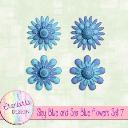 Free sky blue and sea blue flowers set 7