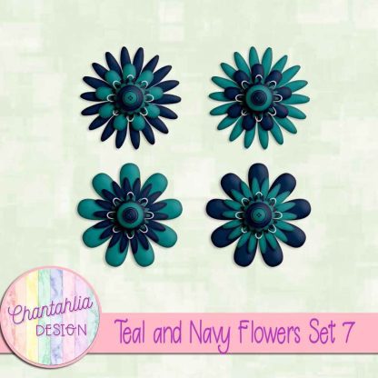 Free teal and navy flowers set 7