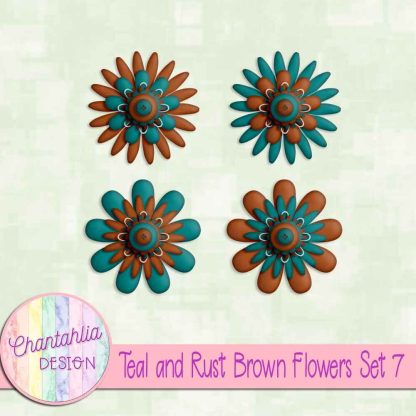 Free teal and rust brown flowers set 7