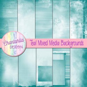 Teal Mixed Media Digital Paper Backgrounds - Chantahlia Design