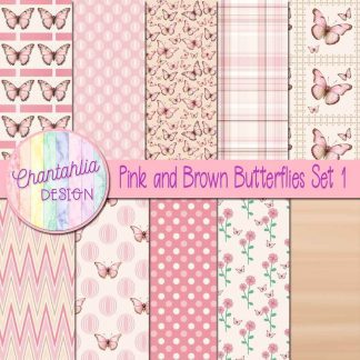 Free digital papers in a Pink and Brown Butterflies theme