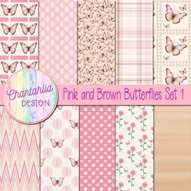 Pink and Brown Butterflies Digital Papers Set 1 - Chantahlia Design