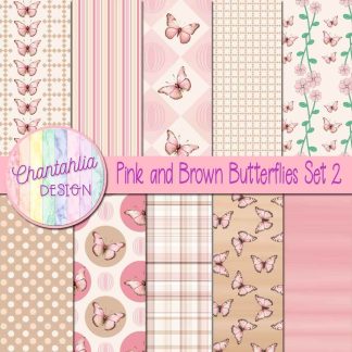 Free digital papers in a Pink and Brown Butterflies theme