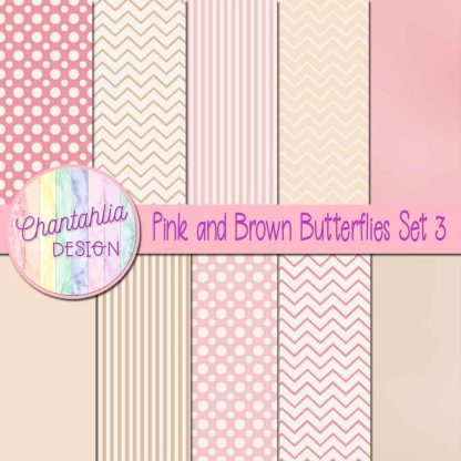 Free digital papers in a Pink and Brown Butterflies theme