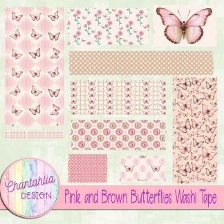 Free washi tape in a Pink and Brown Butterflies theme