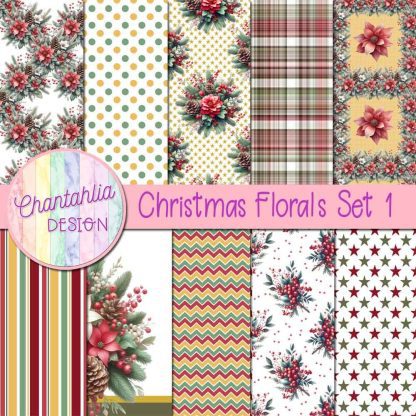 Free digital papers in a Christmas Florals theme