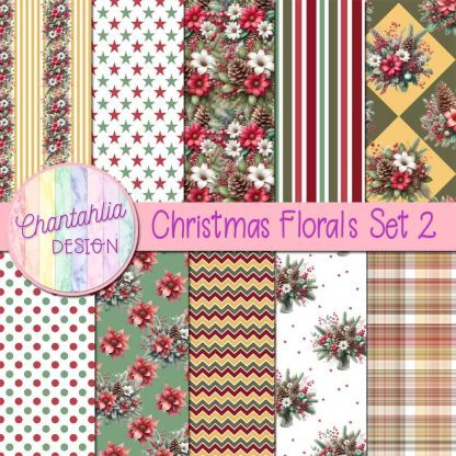 Free digital papers in a Christmas Florals theme