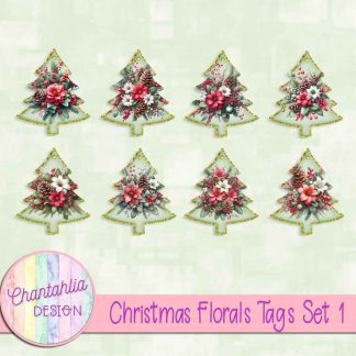 Free tags in a Christmas Florals theme