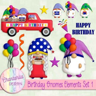 Free design elements in a Birthday Gnomes theme.