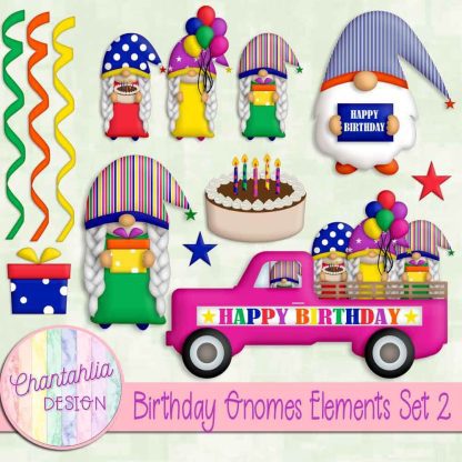 Free design elements in a Birthday Gnomes theme.