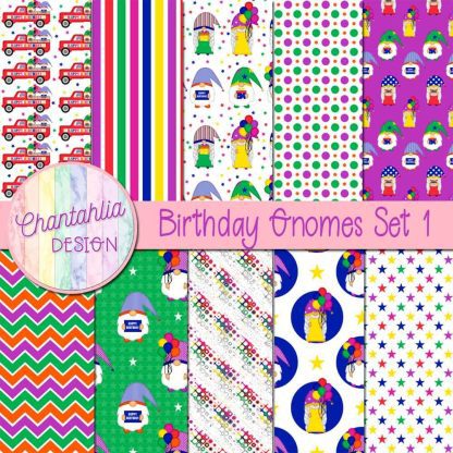 Free digital papers in a Birthday Gnomes theme