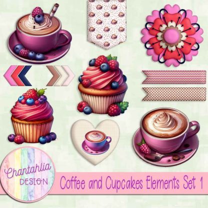 Free design elements in a Coffee and Cupcakes theme