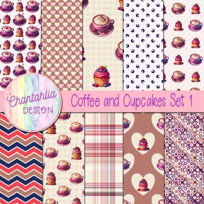 Free digital papers in a Coffee and Cupcakes theme