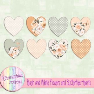 Free hearts in a Peach and White Flowers and Butterflies theme