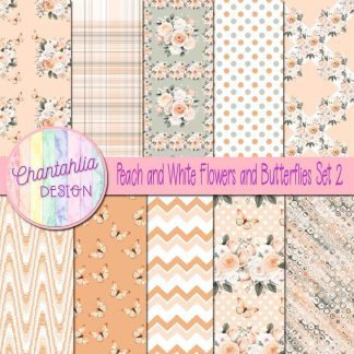 Free digital papers in a Peach and White Flowers and Butterflies theme