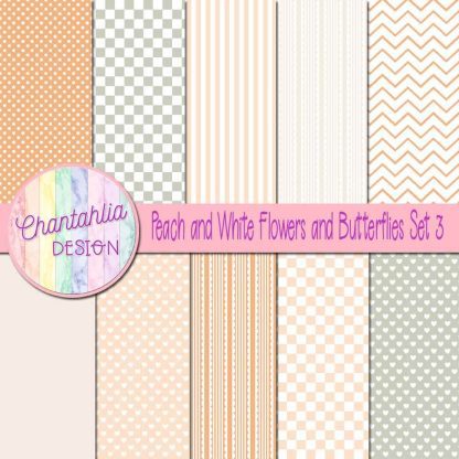 Free digital papers in a Peach and White Flowers and Butterflies theme