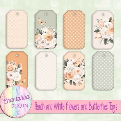 Free tags in a Peach and White Flowers and Butterflies theme