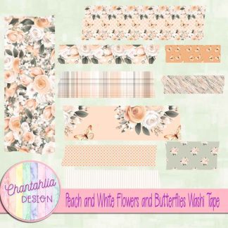 Free washi tape in a Peach and White Flowers and Butterflies theme