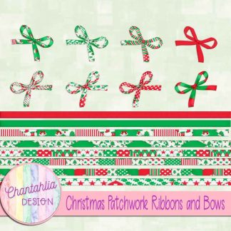 Free ribbons and bows in a Christmas Patchwork theme