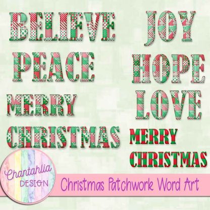 Free word art in a Christmas Patchwork theme