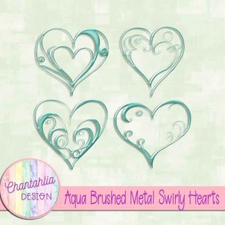 Free aqua brushed metal swirly hearts design elements