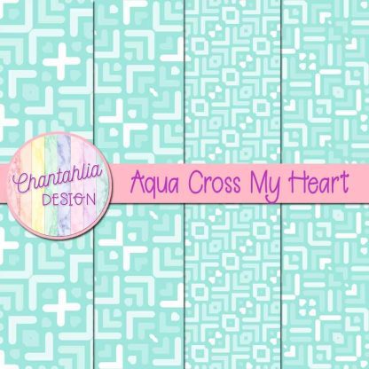 Free aqua cross my heart digital papers