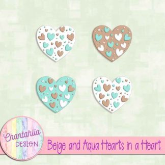 Free beige and aqua hearts in a heart design elements