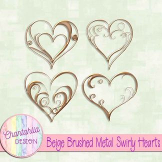 Free beige brushed metal swirly hearts design elements