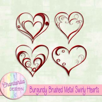 Free burgundy brushed metal swirly hearts design elements