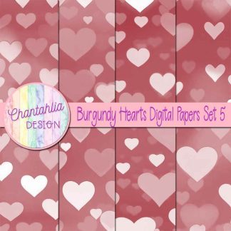 Free burgundy hearts digital papers set 5