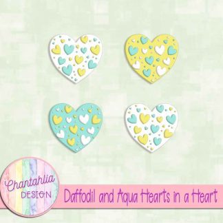 Free daffodil and aqua hearts in a heart design elements