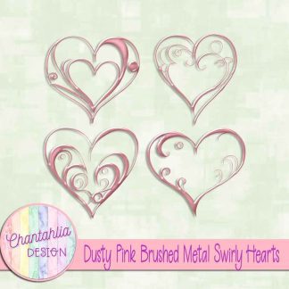 Free dusty pink brushed metal swirly hearts design elements