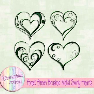 Free forest green brushed metal swirly hearts design elements