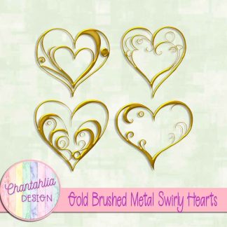 Free gold brushed metal swirly hearts design elements