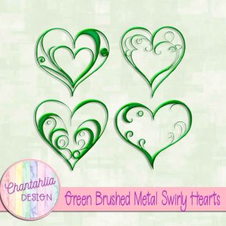 Free green brushed metal swirly hearts design elements