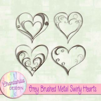 Free grey brushed metal swirly hearts design elements