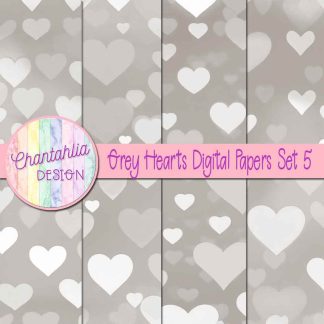 Free grey hearts digital papers set 5