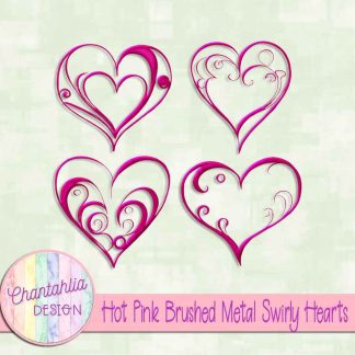 Free hot pink brushed metal swirly hearts design elements