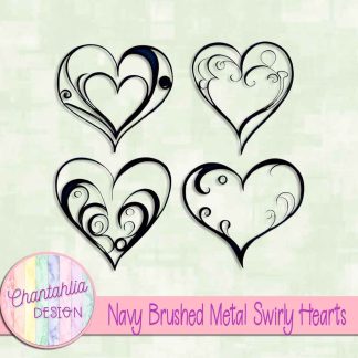 Free navy brushed metal swirly hearts design elements